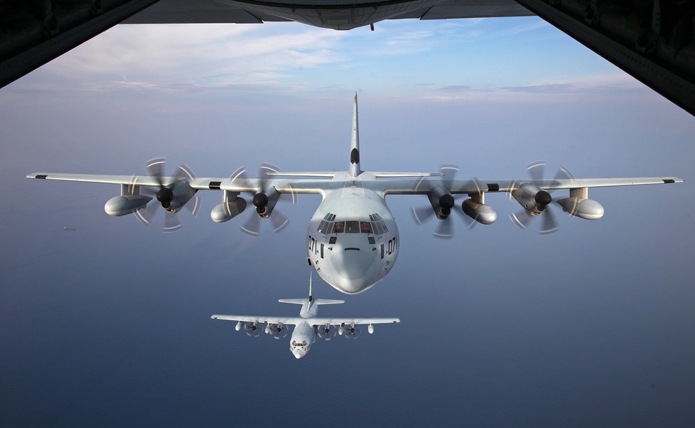 SP-MAGTF Crisis Response aircraft conduct air-to-air refueling over Spain