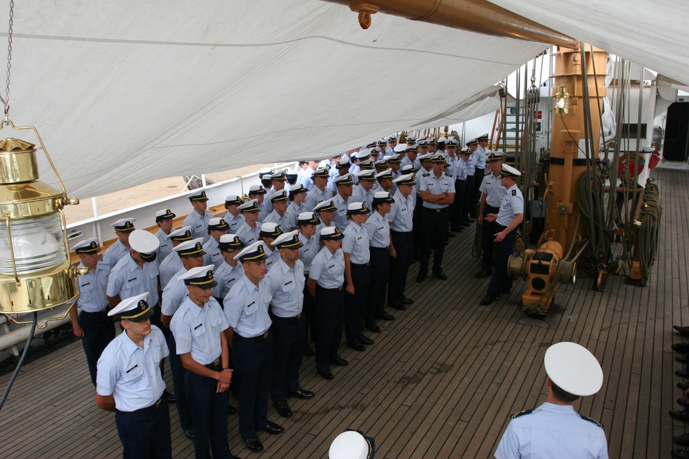 CG Academy cadets await orders on the USCGC Eagle, Portsmouth, NH