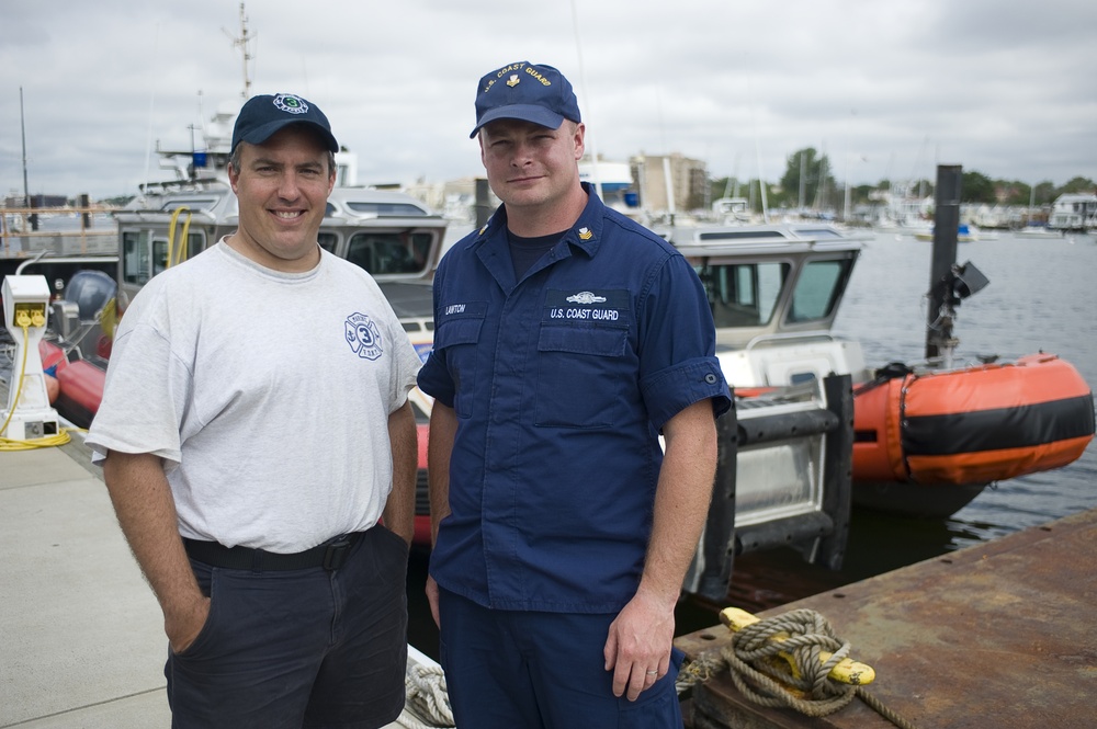 Firefighters, prior Coast Guard and Reserve, rescue five from sinking boat