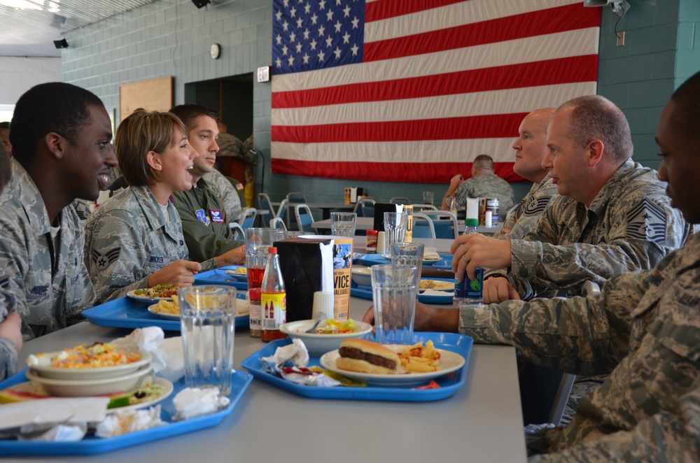 Command Chief Master Sgt. James Hotaling visits the 172nd Airlift Wing