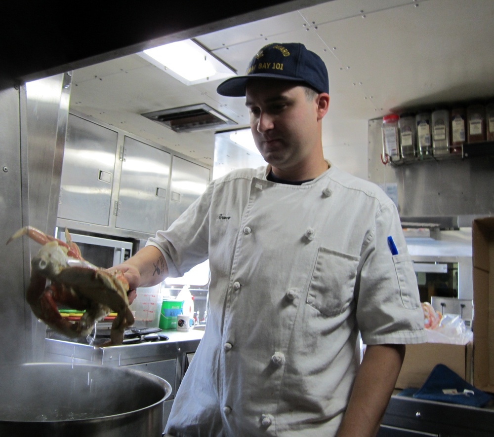 Boiled crab aboard CGC Katmai Bay