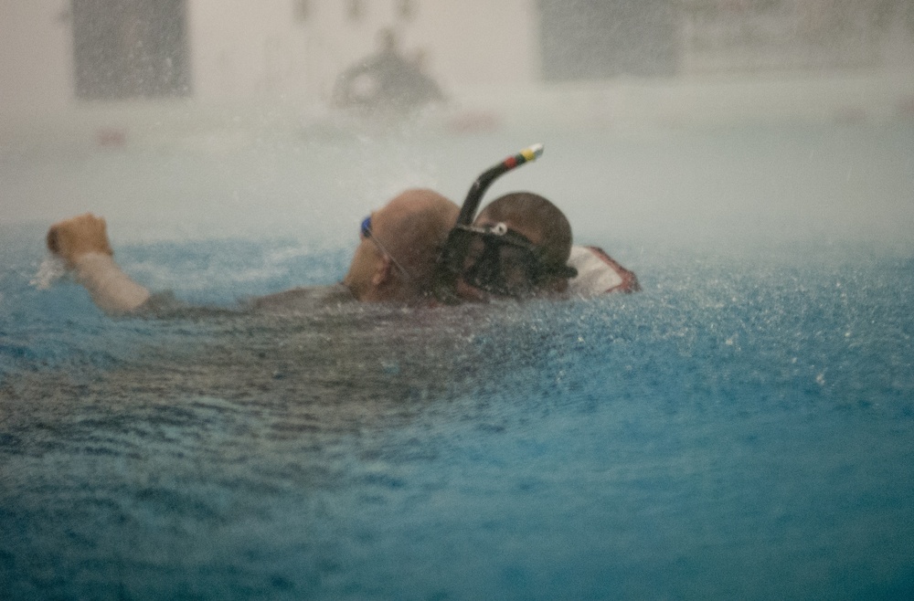 Coast Guard rescue swimmer student prepares for final exam