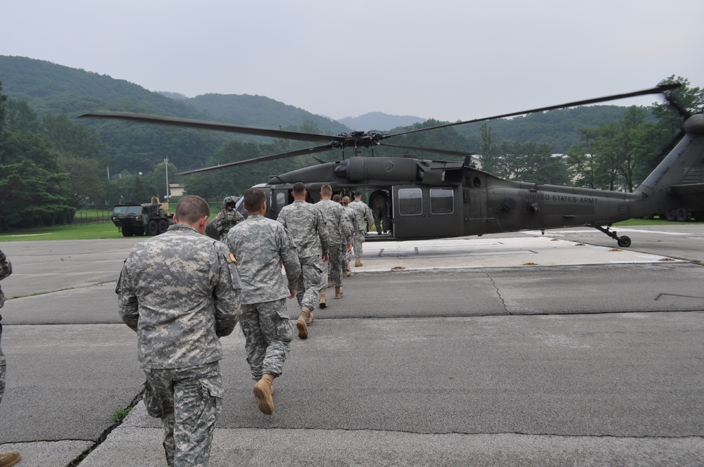 1-38 FA cadets flying above Camp Casey