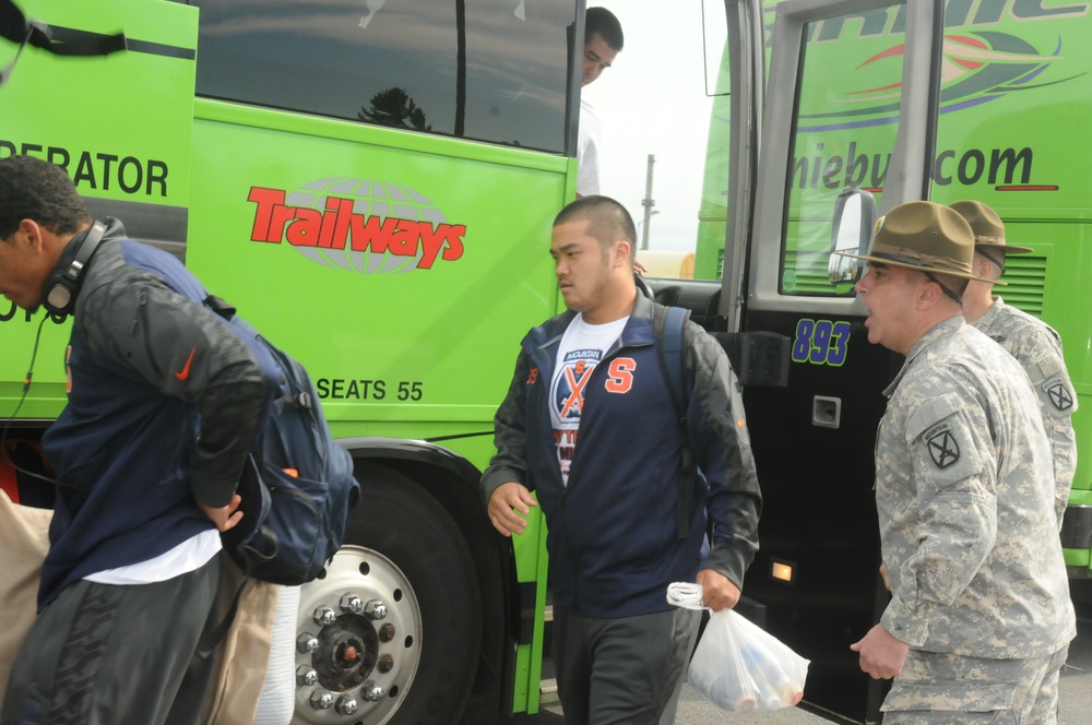 Drill sergeants welcome the Syracuse Orange football team