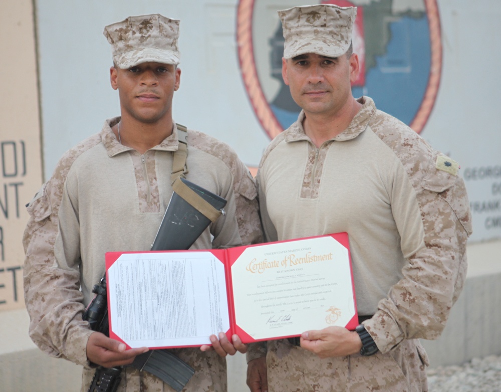 Cpl. M. T. Wigfall's reenlistment ceremony