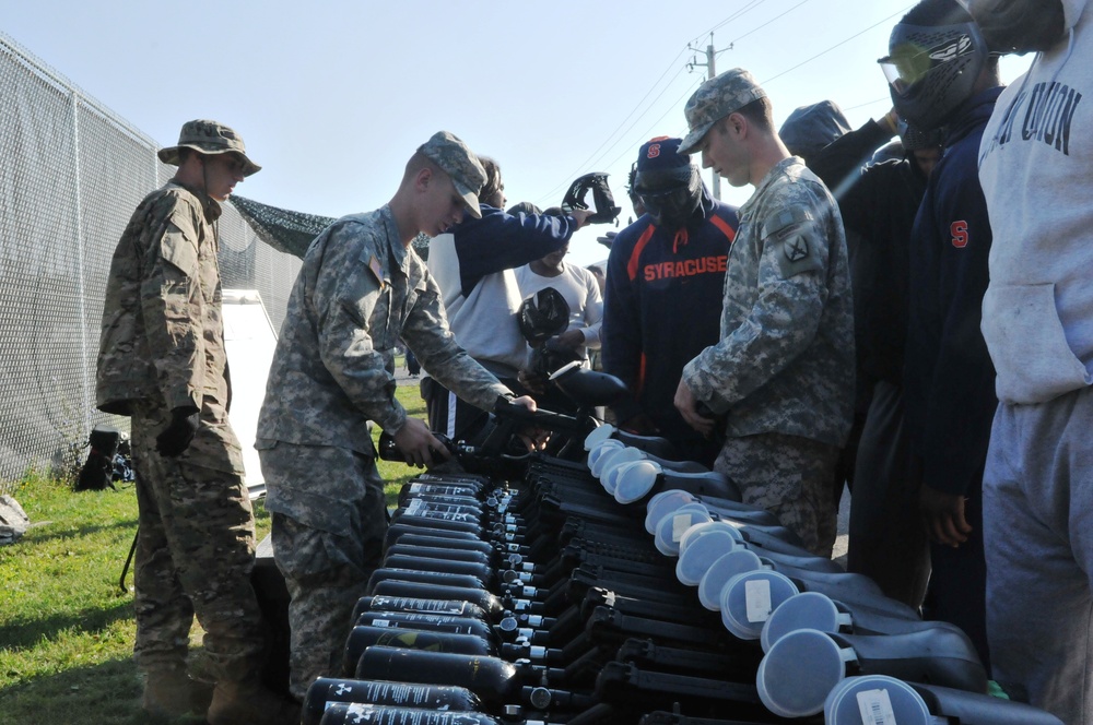 Spartan soldiers, Syracuse University football players battle in paintball competition