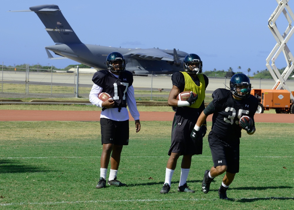 University of Hawaii Rainbow Warriors practice at Joint Base Pearl Harbor-Hickam