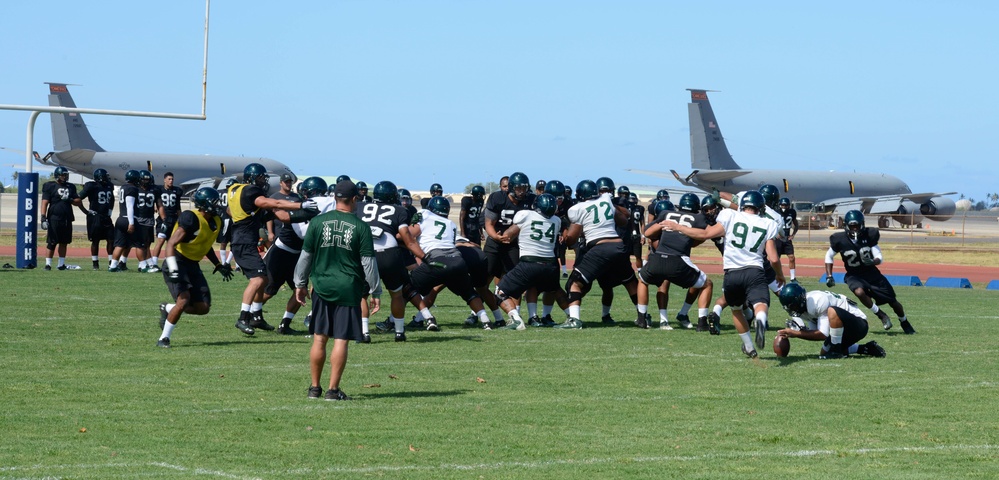 University of Hawaii Rainbow Warriors practice at Joint Base Pearl Harbor-Hickam