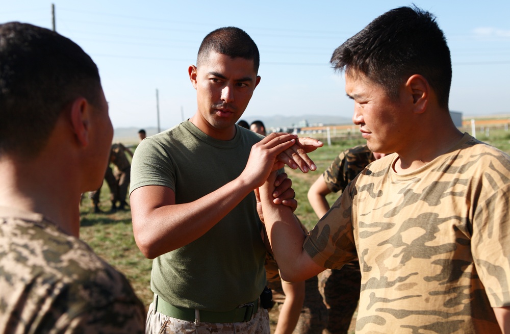 Marines train with Mongolian troops, police on control holds and non-lethal tactics