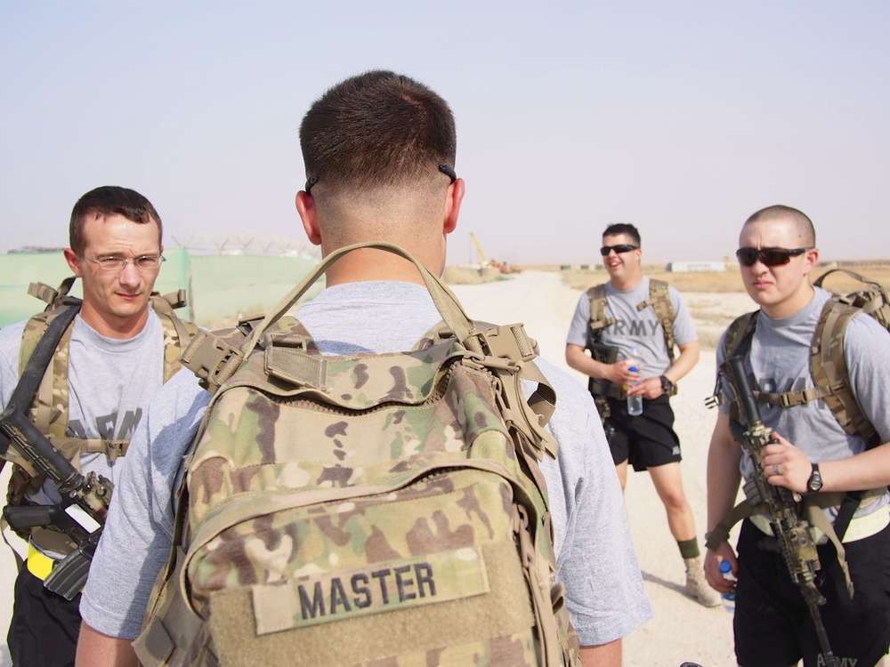 2nd Lt. Master prepares to lead physical training for soldiers in Headquarters Platoon, Apache Troop, 6-4 CAV, on FOB Kunduz