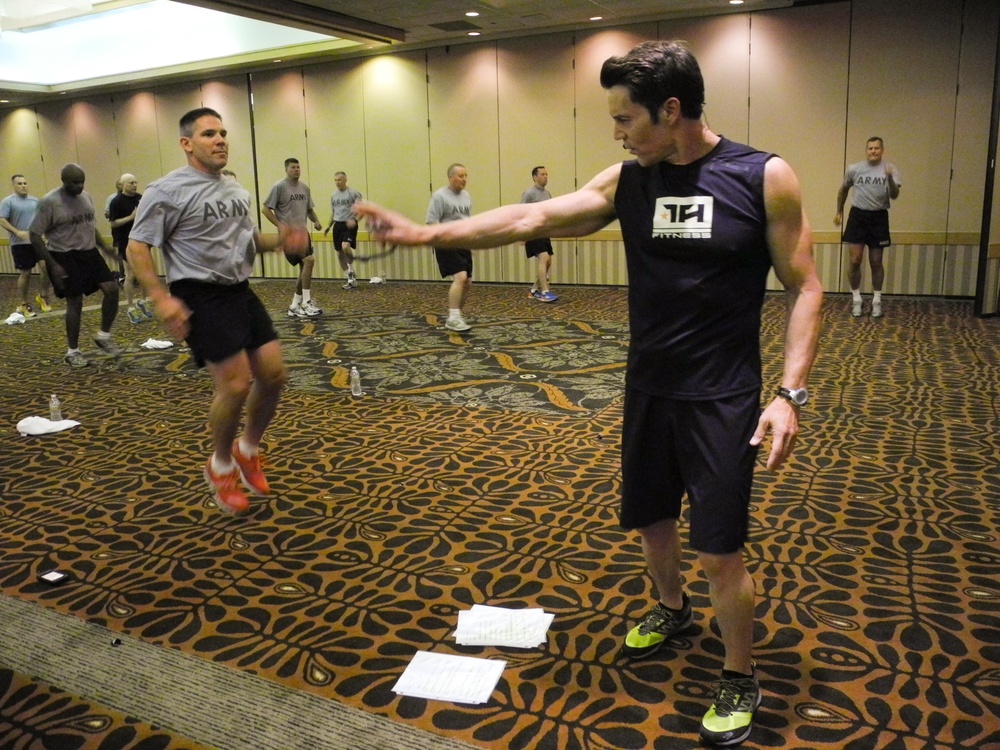 US Army Reserve senior leaders work out with Tony Horton