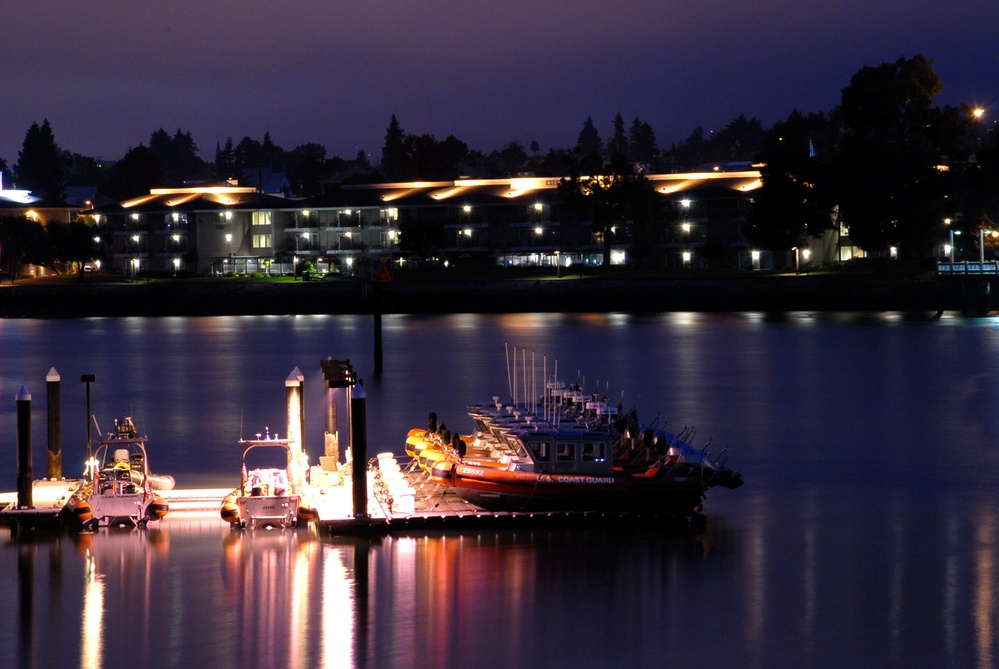 Coast Guard small boats moored at Coast Guard Island