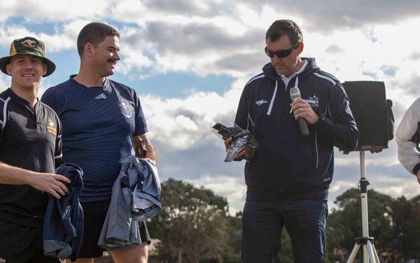 A couple of ‘friendlies’ amongst friends: U.S. Marines and Sailors square off against Australian Navy teams in rugby, soccer