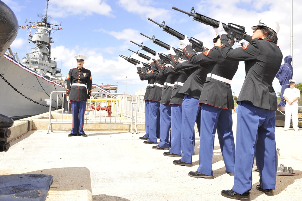 USS Missouri Memorial Association commemorates 68th anniversary of the end of World War II, unveils statue of Fleet Adm. Chester W. Nimitz