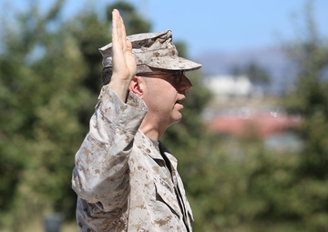 1st MLG Marine pins on lieutenant colonel
