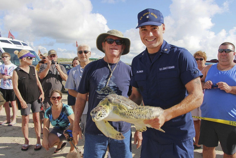 Coast Guard members support release of 7 endangered turtles at Texas beach