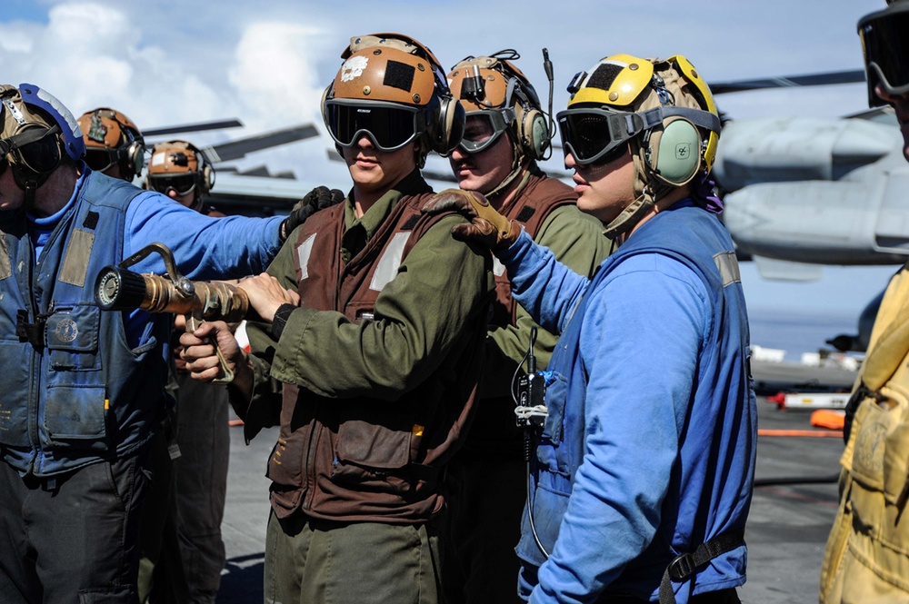 Fire drill aboard USS Boxer