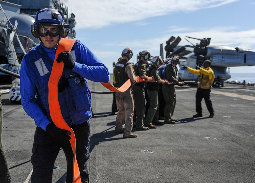 Fire drill aboard USS Boxer