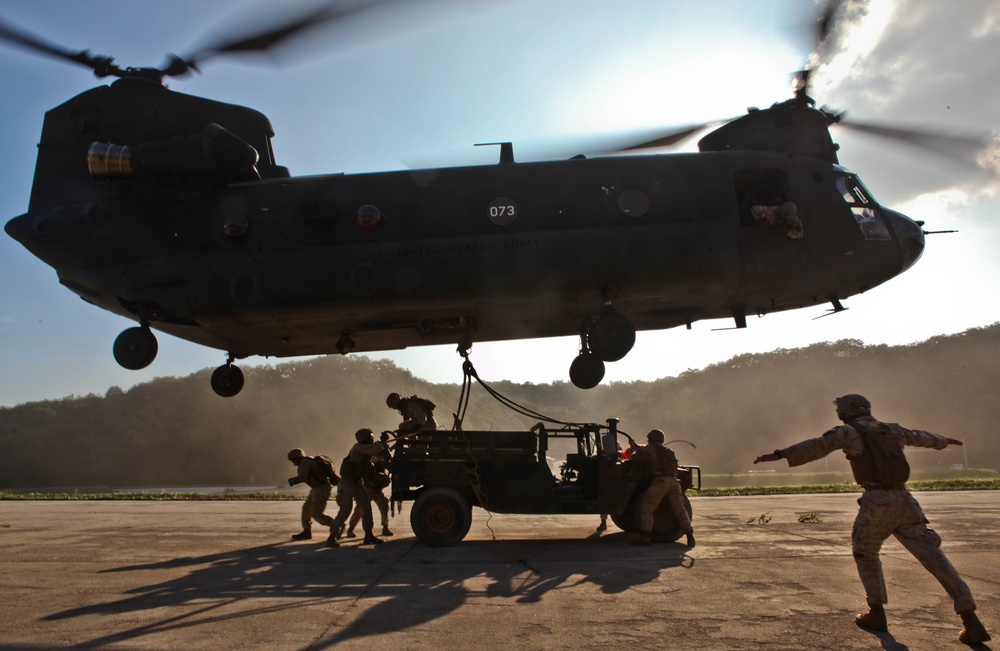 U.S. Marines, sailors, soldiers conduct joint helicopter training