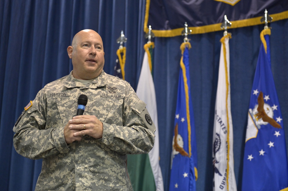 Maj. Gen. Max Haston speaks at military students' graduation