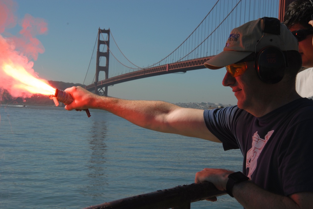 Coast Guard members conduct pyrotechnics training