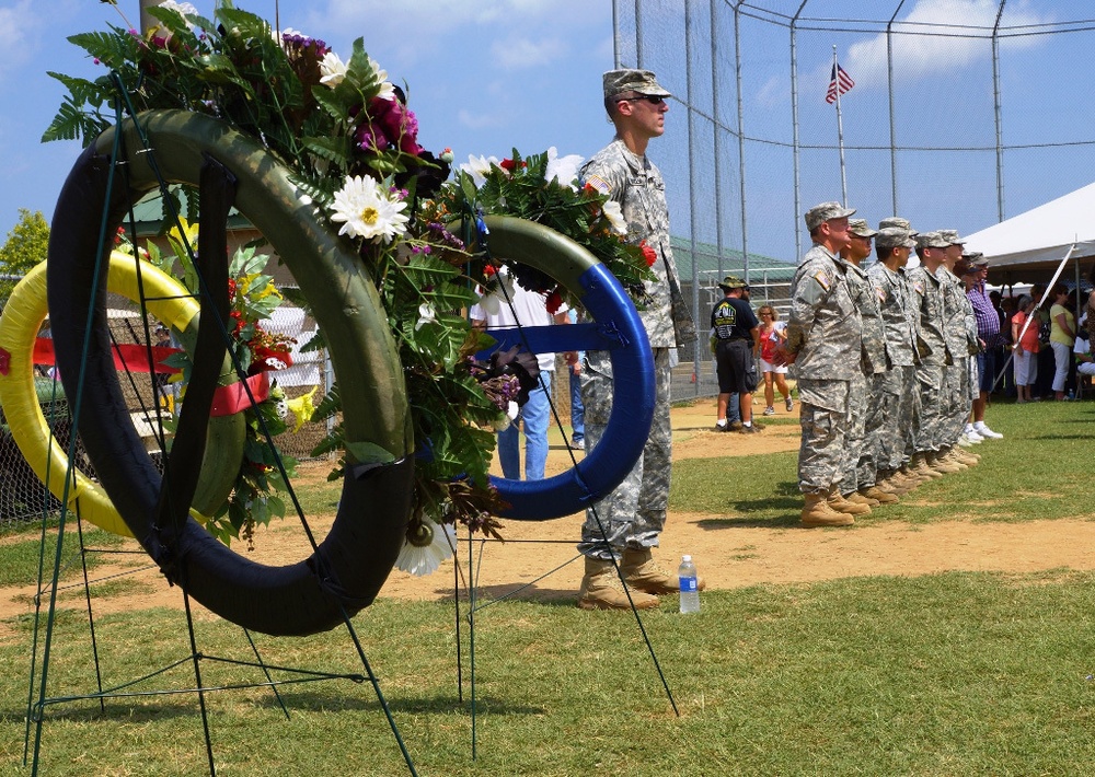 Soldiers watch patiently during a ceremony honoring American heroes