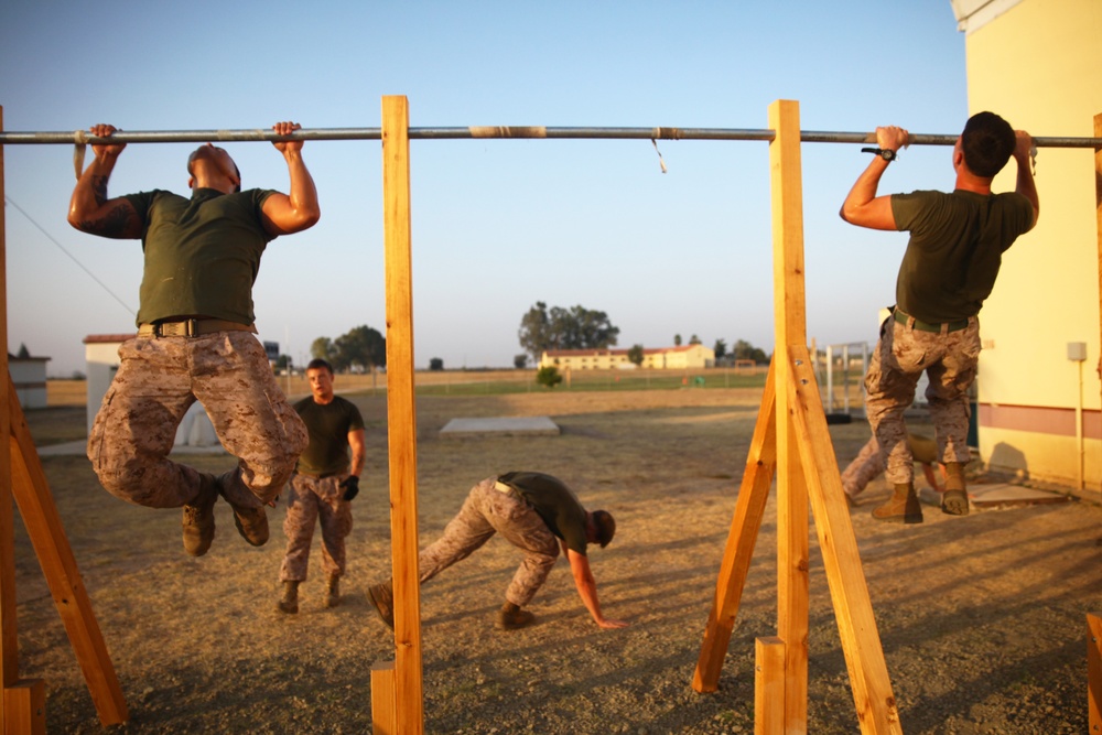 SP-MAGTF Crisis Response Marines take part in a squad-based physical training competition