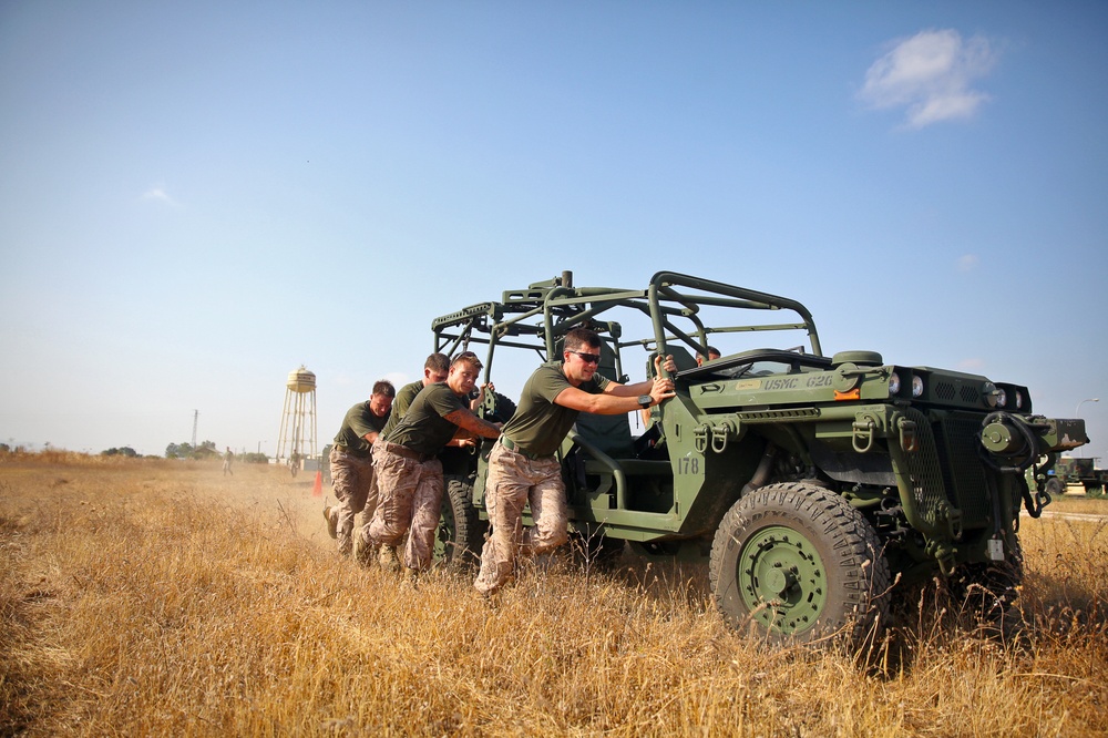 SP-MAGTF Crisis Response Marines take part ina squad-based physical training competition