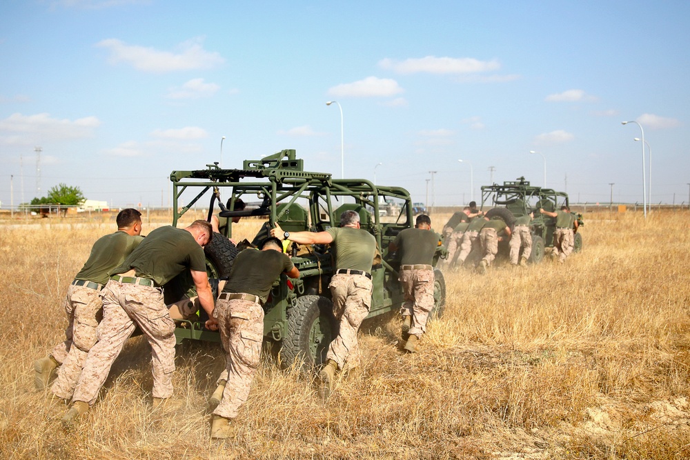 SP-MAGTF Crisis Response Marines take part in a squad-based physical training competition