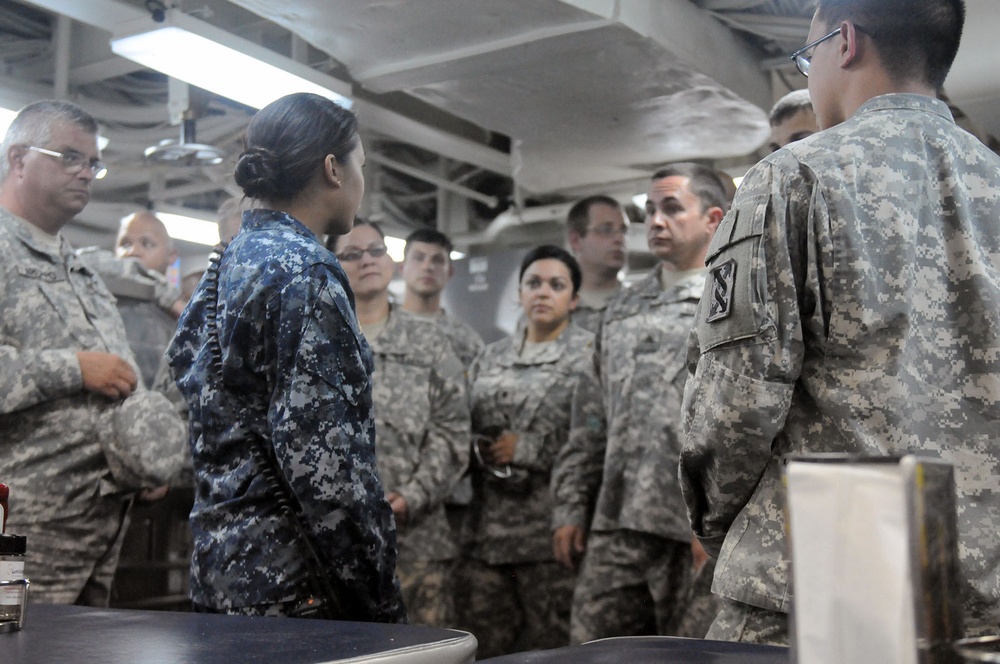 Quartermaster soldiers tour Navy Destoryer