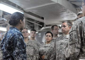 Quartermaster soldiers tour Navy Destoryer