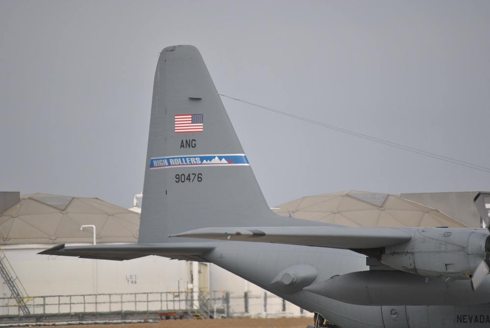 C-130 Nevada Air National Guard High Rollers lands on North Island NAB, Calif.