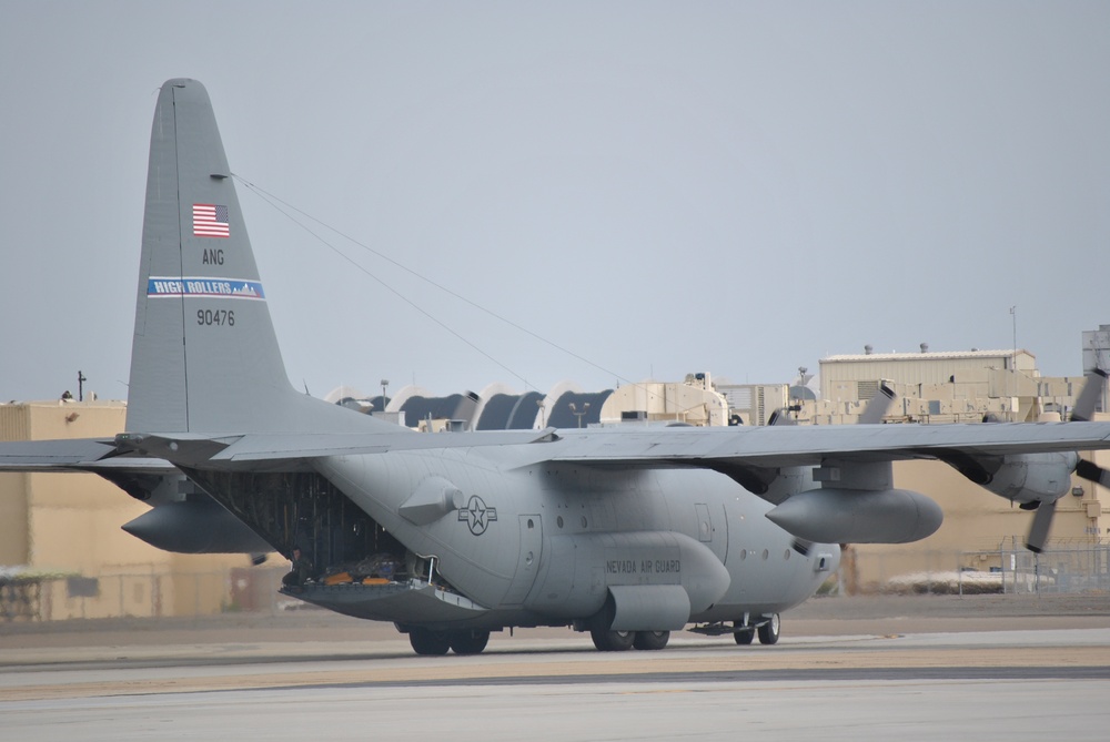 C-130 Nevada Air National Guard High Rollers lands on North Island NAB, Calif.