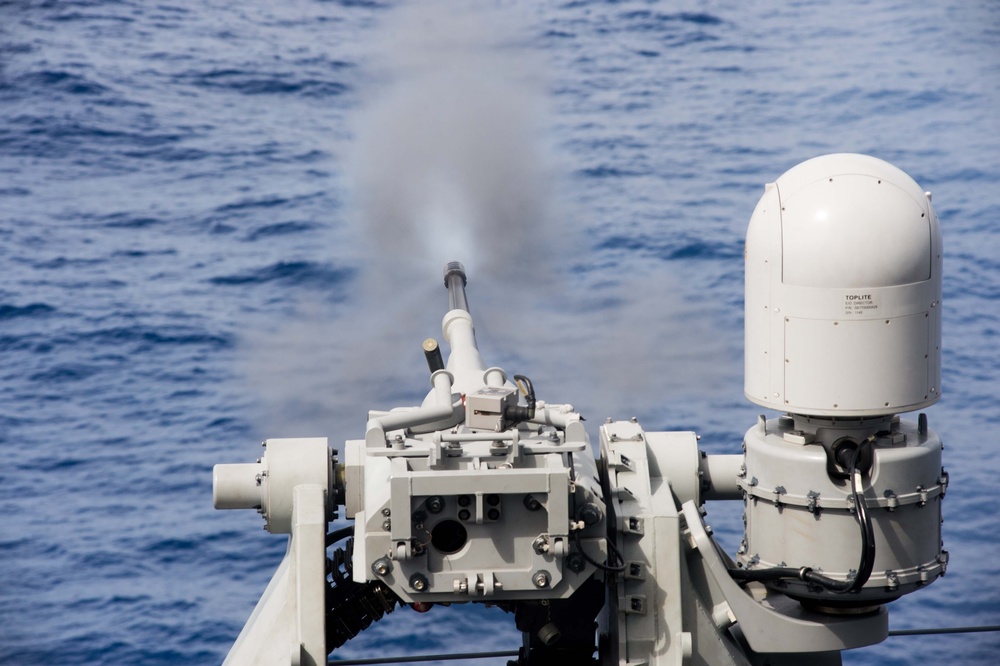 Sailors conduct 25mm cannon live-fire exercise