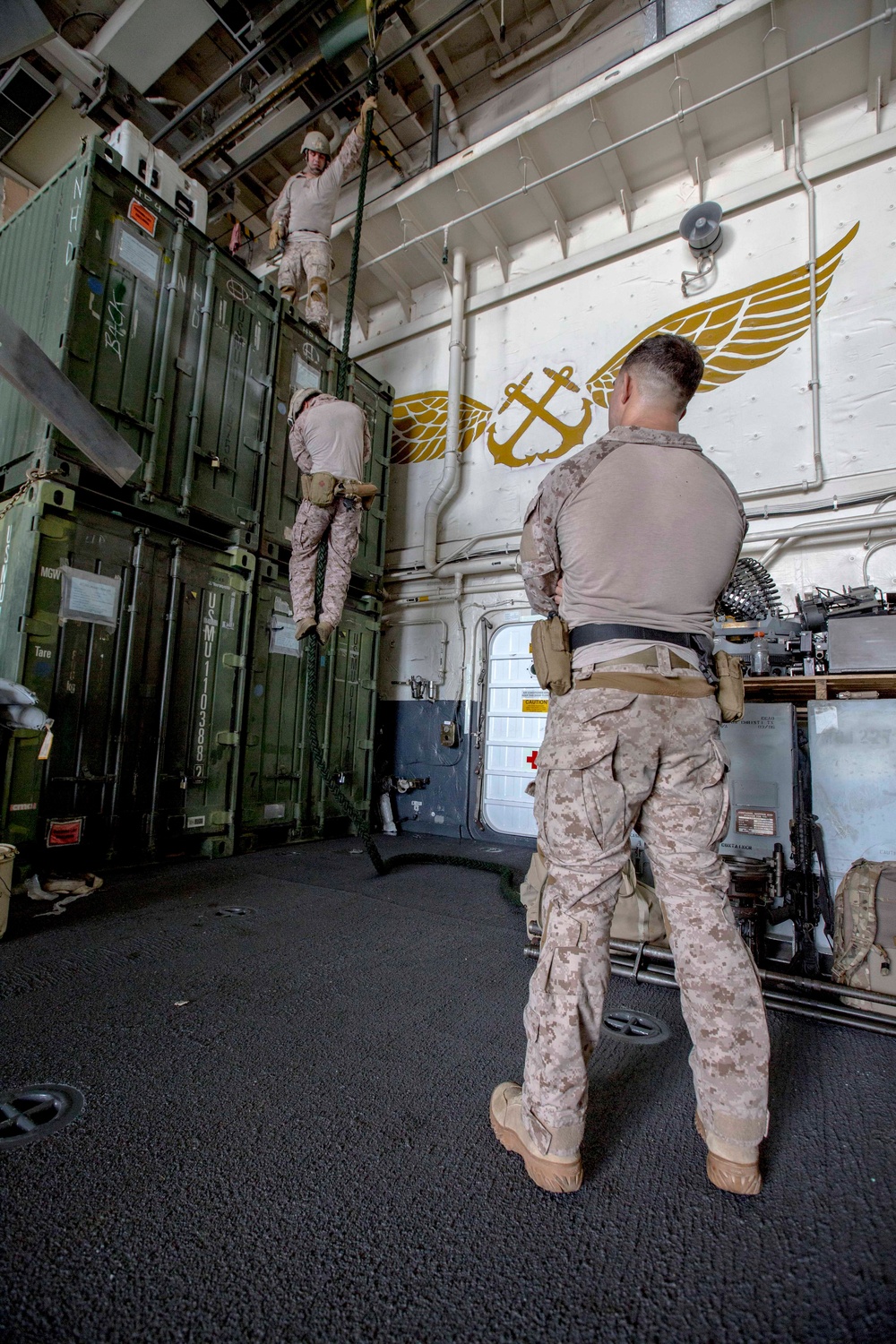 Marines fast-rope aboard USS New Orleans