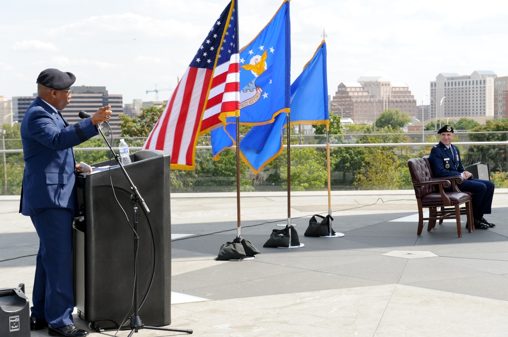 Air Force Lt. Col. Promotable Michael Gimbrone is promoted to the rank of Colonel by Air Force Brig. Gen. Allen J. Jamerson