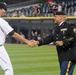 U.S. Army soldier meets Chicago White Sox outfielder during a 9/11 home game