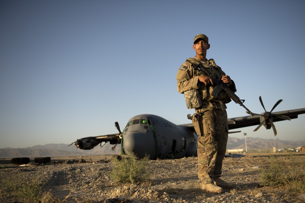 Guarding a plane in Afghanistan