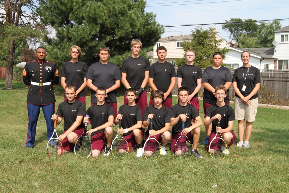 Local Marine visits high school tennis team