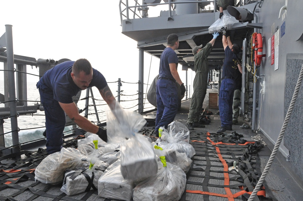 Preparing an estimated $78M of confiscated cocaine for transfer to US Coast Guard cutter USCGC Forward (WMEC 911)