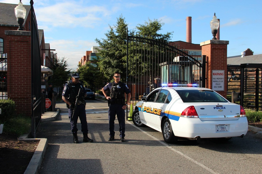Guarding the front entrance to Washington Navy Yard