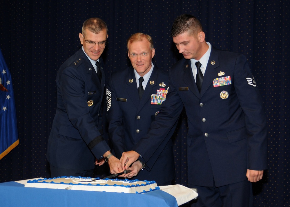 Cake cutting ceremony during the McNamara Headquarters Complex’s celebration of the US Air Force’s 66th birthday