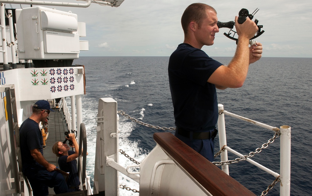 Coast Guard Forward crew members conduct training while underway