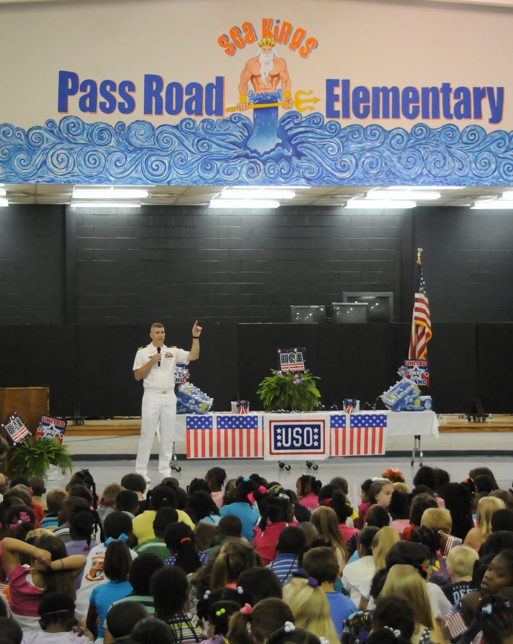 NMCB 133 executive officer speaks at Pass Road Elementary assembly