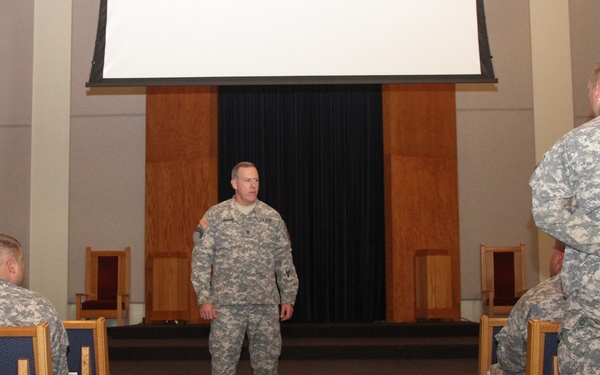 Command Sgt. Maj. Grippe meets with soldiers from 4-2 SBCT