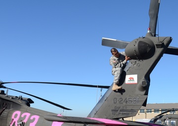 California Army National Guard aviation mechanics maintain UH-60 Black Hawks for 2013 wildfire fight