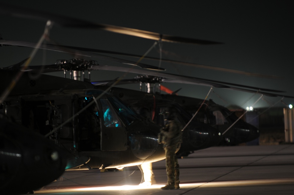 Flight line at night
