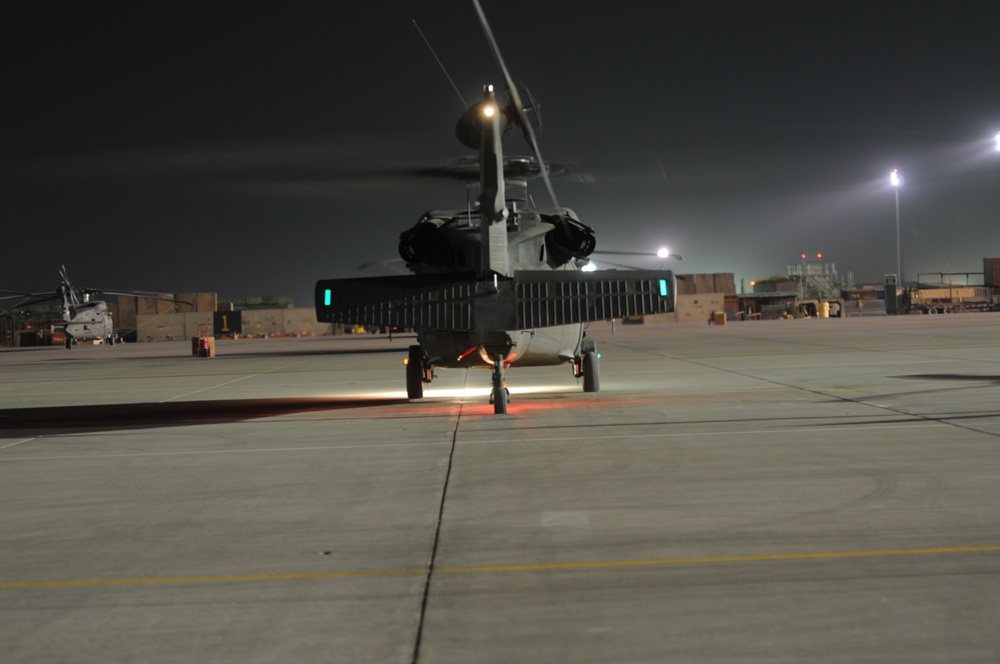 Flight line at night
