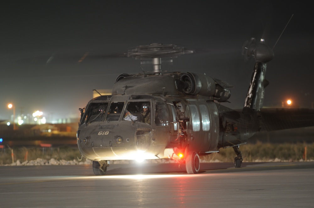 Flight line at night