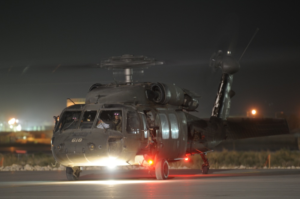 Flight line at night